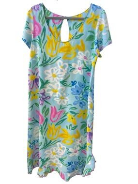 Jams World Light Blue Floral Shift Dress with Yellow, Pink & White Blooms